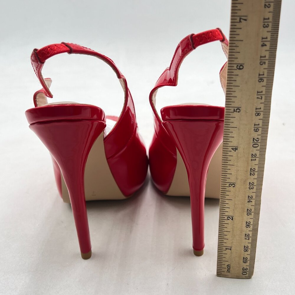 FOWT Red Peep Toe Sandals Slingback Heels Platform Pumps Elastic Strap Shoes - Picture 5 of 8